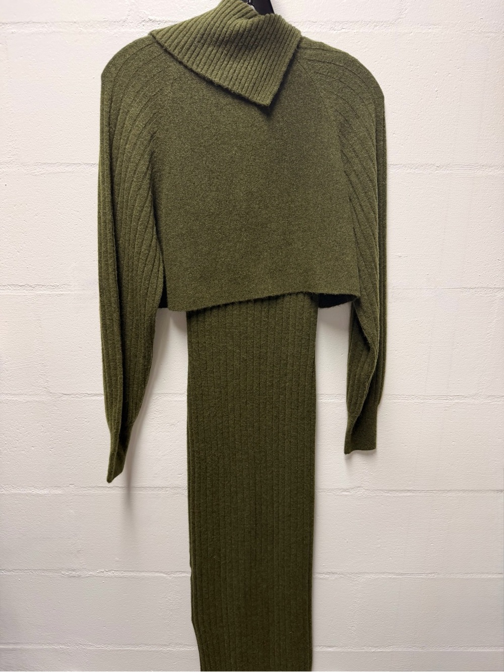 All Saints Olive Ribbed Knit Midi Dress Set - Picture 8 of 11